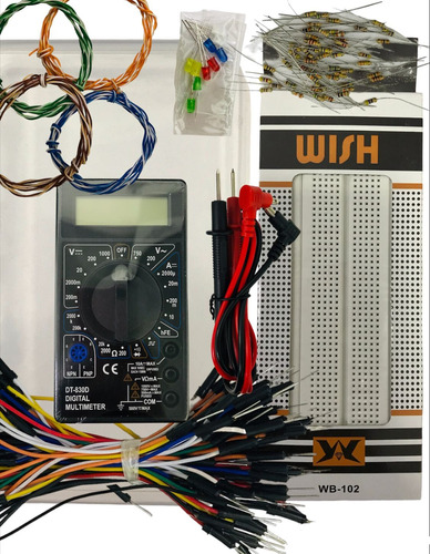 Súper Kit Electrónico Multimetro Protoboard Leds Caja Y Más