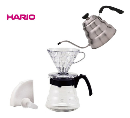 Kit Barista Profissional Hario V60 + Chaleira Inox Original