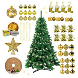 Árvore De Natal De 1,50m 320 Galhos + Kit Dourado Decorativo