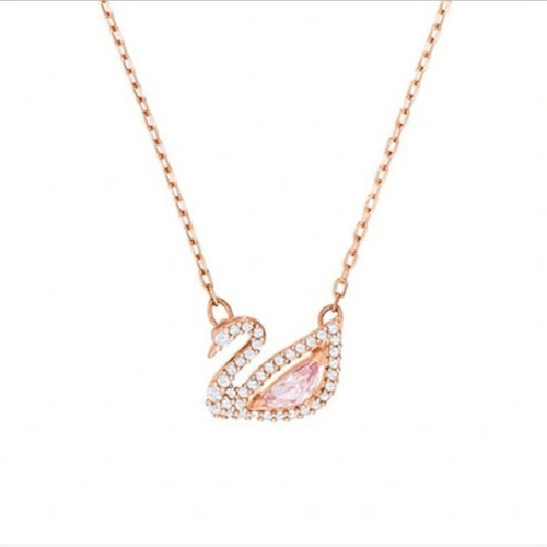 Collar De Cisne Pequeño De Oro Rosa De Plata S925 Qsw