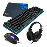 Combo Gamer Teclado Ñ Con Luces Mouse  Audífonos  Pad Mouse