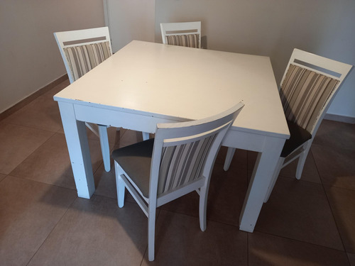 Mesa De Comedor Madera Laqueada Blanco Mate 6 Sillas Lzamora