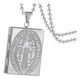 Collar Relicario Virgen San Benito Acero Inoxidable Hombre