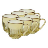 Jogo Com 6 Xícaras 280ml Designer Gold Moderno Café Chá