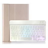 Capa + Teclado Iluminado Bluetooth Para Tab A8 10.5 X200x205 Cor Ouro + Teclado Iluminado