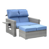 Sofa Biplaza De Mimbre Para Patio Divan Azul Marca Meinv
