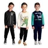 Kit 3 Conjuntos Infantil Menino Moletom Roupas Frio Inverno