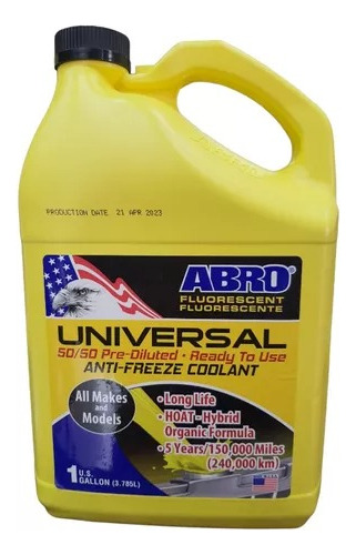 Coolant Refrigerante Abro Al 50% Glicol 3 .78 Litros U.s.a.