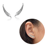 Brinco Ear Cuff Pena Envelhecido Prata 925 Legítima Chic Nfe