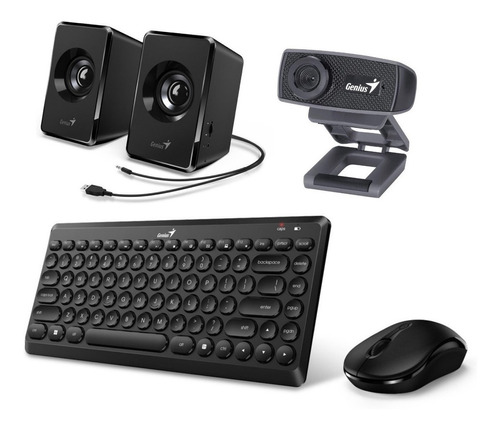 Kit Teclado Mouse Inalambricos Parlantes Usb Y Webcam Genius