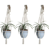 3 Macrame Hanger Suporte Vaso 90cm Cordão Algodão Cru 