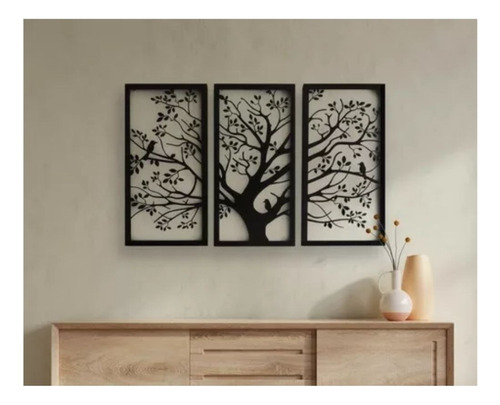 Cuadro Decorativo Tríptico Árbol De La Vida 39x29 Cm Mdf