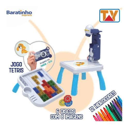 Brinquedo Projetor Led Mesa Azul Desenho Pintar Educacional