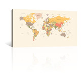 Cuadro Decorativo Canvas Mapas Del Mundo Retro Con Nombres