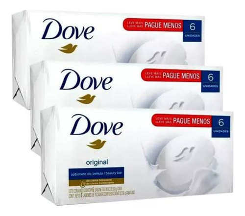 Kit 3 Pack Sabonete Dove Original 6 Unidades, Total 18 Sabon