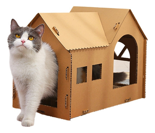 Casa Cama Rascador Mueble De Carton Corrugado Gato Mascota
