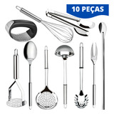 10 Jogo Talheres Utensílios 100% Em Aço Inox Premium