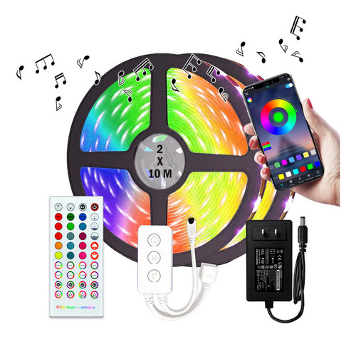 Luz De Led Rgb 20m Colorida Modelo Bluetooth Com Controle