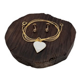 Hermoso Conjunto De Amor Collar Corazon + Aros Brillantes