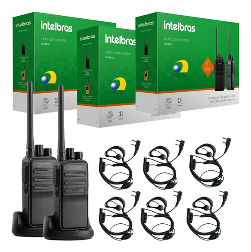 Kit 6 Rádio Comunicador Intelbras Uhf Rc3002 +6 Fone +brinde