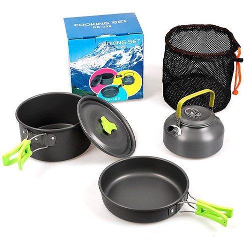 Conjunto Panelas Cooking Set Camping Pesca Chaleira Completo