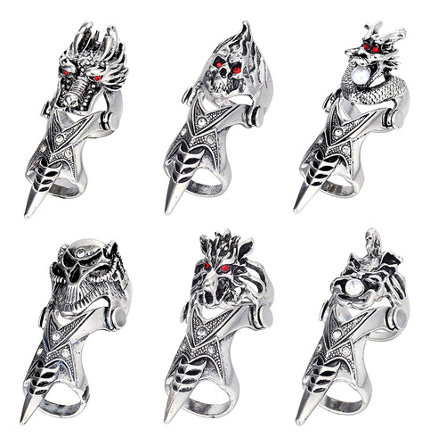 Sunssy - Juego De 9 Anillos Punk Vintage Para Hombre, Garra 