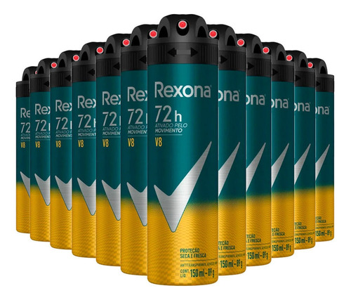 Kit Desodorante Aerosol Rexona V8 90g/150ml - 12 Unidades