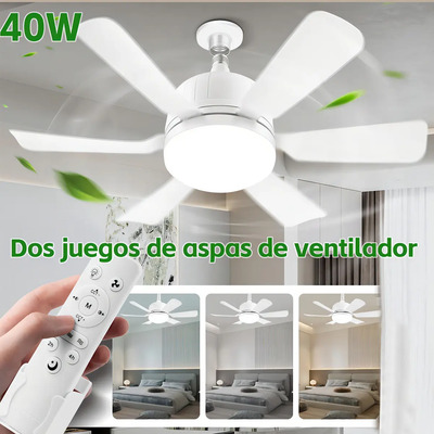 Ventilador de techo con luz, E26\u002FE27 Ventiladores de Techo con Control Remoto,Luz de Ventilador de techo,3000K-6500K\u002Fbrillo regulable,Tres velocidades del viento,40W (40W-Blanco) | Meses sin interés