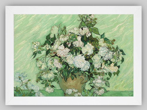 Quadro Van Gogh Vaso Com Rosas Tam 33x24cm Mold Branca