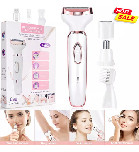 Kit Depiladora Eléctrica 4 En 1 Para Facial Lavable Mujer