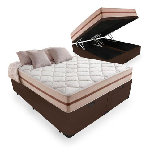 Cama Box Baú Queen + Colchão Classic 158x198x64cm Marrom