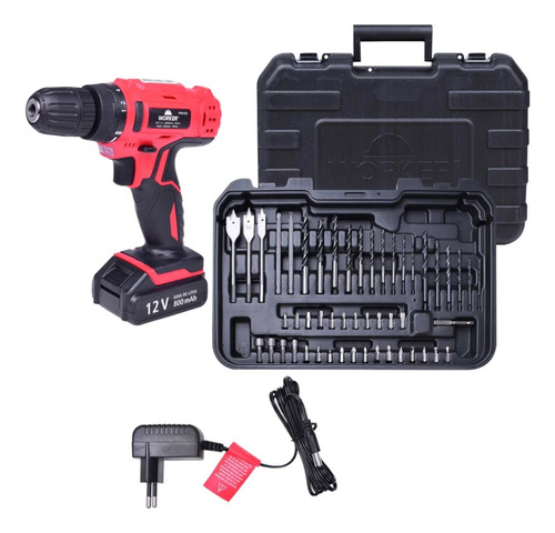 Parafusadeira Furadeira Impacto 12v Worker Kit Brocas 52pçs