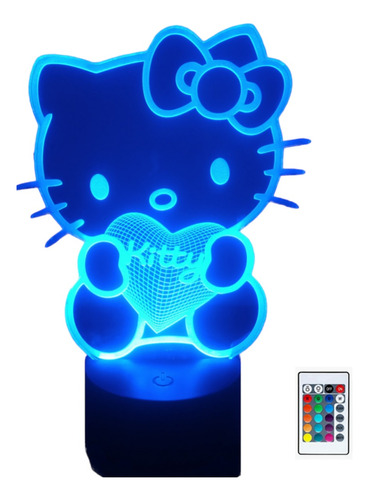 Hello Kitty Corazón 3d Lampara Led Control 16 Colores Touch 