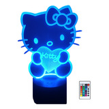 Hello Kitty Corazón 3d Lampara Led Control 16 Colores Touch 