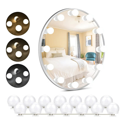 Luces De Espejo De Tocador Con 14 Bombillas Led, Modo De 3 Colores Ajustables, Kit De Maquillaje Estilo Hollywood, Tira... Blanco Cálido