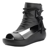 Moda Sandalias Dama Romanas Negro Zapatos Plataforma De Cuña