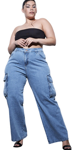 Jeans Wide Leg Cargo De Mujer Cheta Tiro Alto Talles Grandes