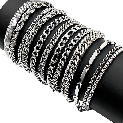 Ycrigns® 12pzs Pulseras Acero Inoxidable Cubano Eslabón Plata Hombre | Envío gratis
