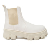 Bota Chelsea Coturno Feminino Tratorado Blogueira Off White