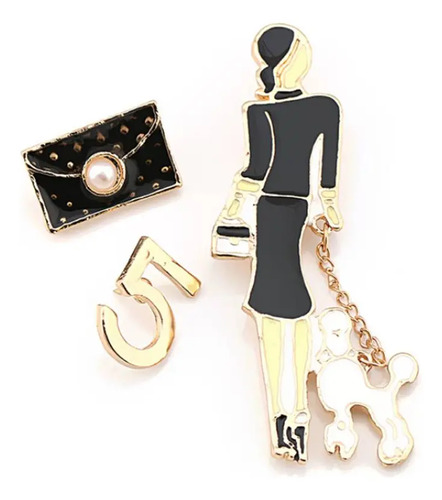 Broches De Moda Mujer Lady Channel No. 5 Cadenita Cristales