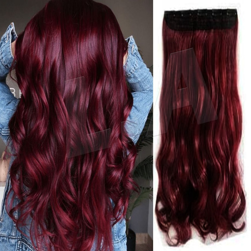 Cabelo Aplique 80cm Tic Tac Marsala Vinho Vermelho  Cereja 