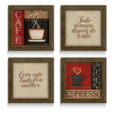 Quadro Decorativo Vermelho Preto Espresso Cozinha Gourmet