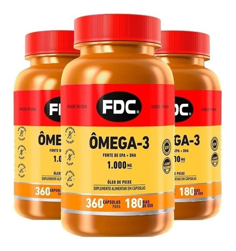 3x Ômega 3 Importado Fdc 1080 Caps Oleo Peixe Fish Oil 