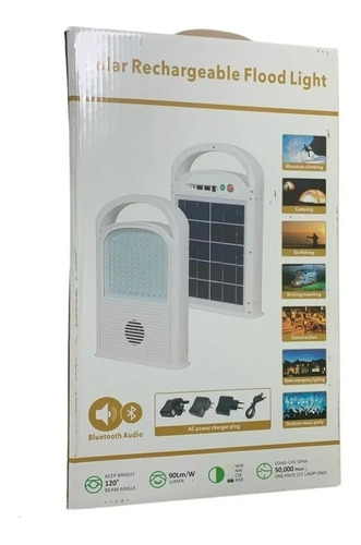 Foco Led Solar 100w Recargable + Bluetooh Audio+ Puertos Usb