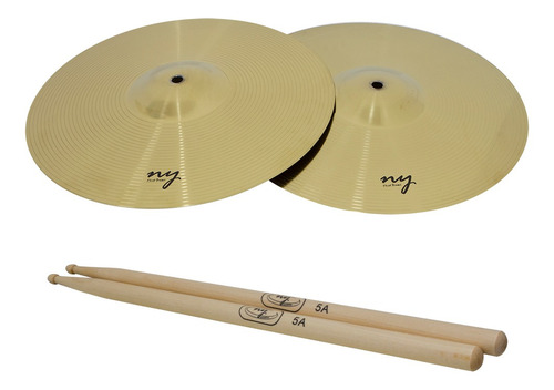 Par De Pratos Chimbal 14 + Baqueta 5a Maple New York Cor Dourado