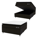 Cama Box Hellen Baú Casal Colchão Night Rest Preto Veludo Branco