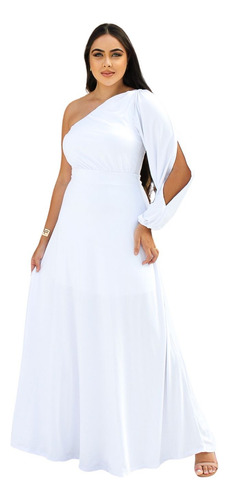 Vestido De Festa Branco Noiva Madrinhas Longo Manga Casório