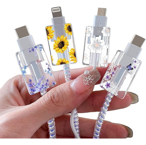 Protector De Cable Lightning Floral Para Cargador De iPhone