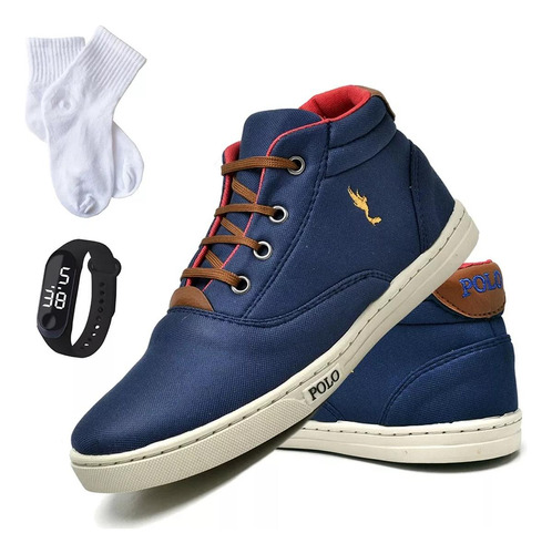 Sapatenis Masculino Kit Tenis Relogio Com Meia Polo