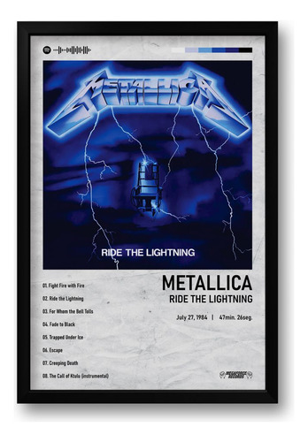 Quadro Álbum Spotify Ride The Lightning - Metallica 40x60cm